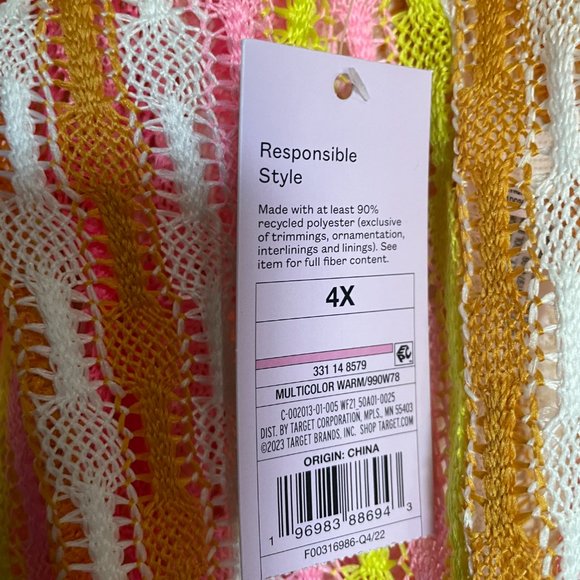 NWT Wild Fable Plus Size Crochet Knit Cover Up Pants Pink Tri Color Stripe 4X - Picture 4 of 6